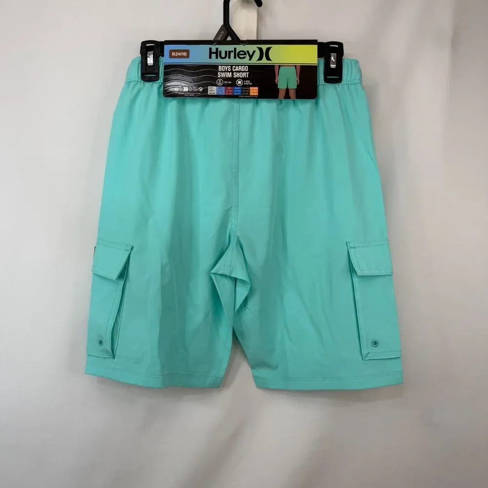 Size XL 14/16 Hurley Boys Cargo Swim Shorts NWT UPF 50+ Stretch Aurora Green
